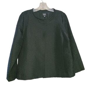 Eileen Fisher Petite | Women's 100% Silk Black Crepe Blazer Jacket (Size Small)